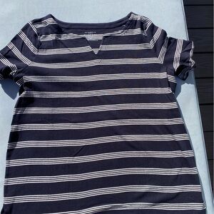 Talbots Navy and White Striped Tee